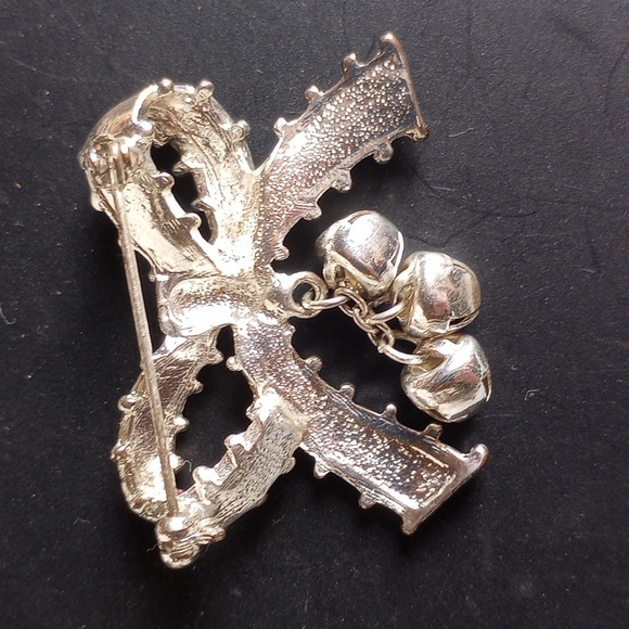 Vintage ! Rare Christmas Bow ,Red Sparkle enamel and Silver Brooch - Picture 3 of 3